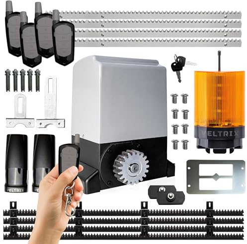 TECHGLOBE -Schiebetorantrieb Set 2000kg – Elektrischer Torantrieb für Schiebetore – LED Lampe + 4 Fernbedienungen – Schiebetor Motor Komplettset für Einfahrtstor