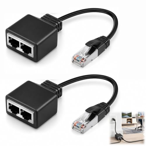 2 Stück RJ45 Splitter, LAN Splitter Ethernet Adapter 1 auf 2 Netzwerk Verteiler 1 Stecker auf 2 Buchsen Extender für Cat5 Cat5e Cat6 Cat7 Kabel Netzwerkadapter Router TV PC Switch Modem Set Top Box