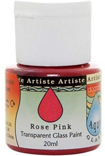 Artiste Glass Paint 20ml Aquaglass Rose Pink, Water Based Paints, For Painting On Glass, Perspex, Acetate, Gentle Translucent Finish, Wipe Clean When Wet, Water Proof Once Dry, Glass Crafting