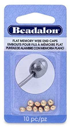 Beadalon 10-Piece Flat Memory Wire End Cap Set, 0.19 by 0.15-Inch, Gold