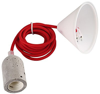 Design Set - Textilkabel verschiedene Farben mit Betonfassung E27 und weißem Baldachin (bordeaux rot)