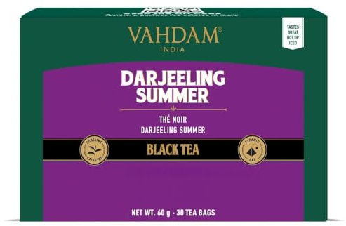 VAHDAM, Darjeeling Schwarz Tee, 30 Teebeutel, Mittleres Koffein Tee | 100% Reine Unvermischte, Brau Heiß, Eis oder Kombucha Tee, Unzerbrochene