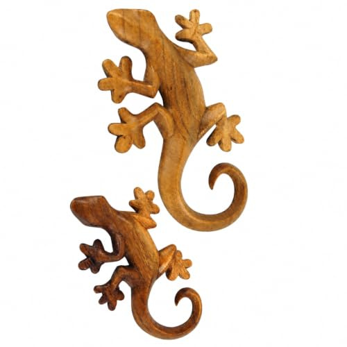 GURU SHOP Geschnitztes Wandbild Deko Gecko aus Holz, links blickend, groß (22 * 11 * 2,5 cm)