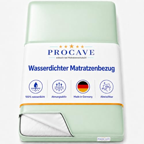 PROCAVE wasserdichter Matratzenbezug in grün. atmungsaktiv und abwischbar 90x190 cm für Matratzen-Höhe 18 cm - Made in Germany
