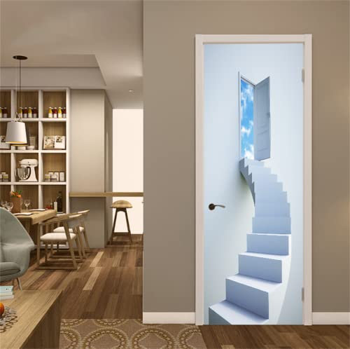 FLFK 3D Weiß Spiral Treppe Türtapete Wandbilder Selbstklebend Tür Poster Vinyl Entfernbar Mauer Aufkleber Zuhause Dekor 30.3Zoll x78.7 Zoll