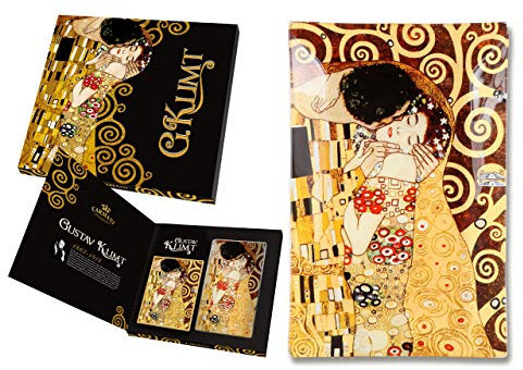 CARMANI - Decorative Rectangle Glass Plate for Snack, Party Food, Nuts, Serving Plate Printed with 'The Kiss' Painting by Gustav Klimt 15x23cm