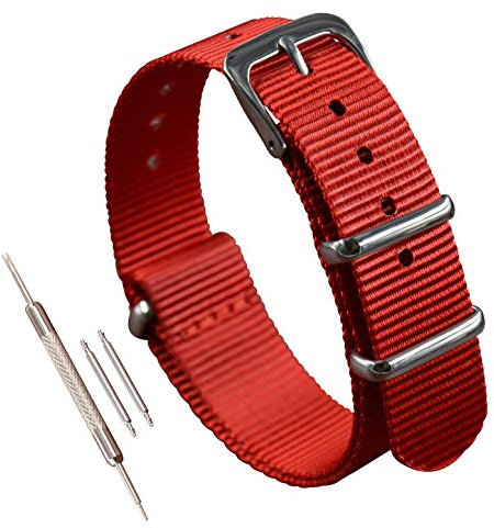 MZBUTIQ 14mm Rot Nylon Strap Uhrenarmband Watch Belt für Herren Damen Polished Schnalle