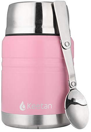 Keetan Vacuum Insulated Food Flasks BPA Free Stainless Steel Food Containers with Folding Spoon Lunch Box (Pink, 500 ml)