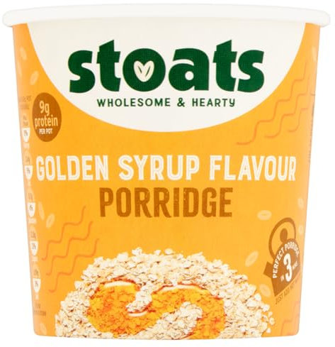 Stoats Golden Syrup Porridge Pot – Made with Scottish Oats, Convenient Single-Serve 60g Pot, Great for Breakfast at Home or On-the-Go (Pack of 16)