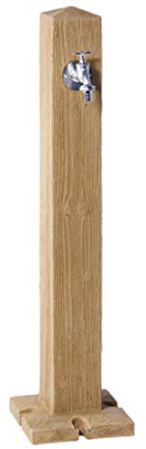Fontana da giardino in imitazione di legno naturale con rubinetto. Altezza di 1 metro. Larghezza e lunghezza di 30 cm