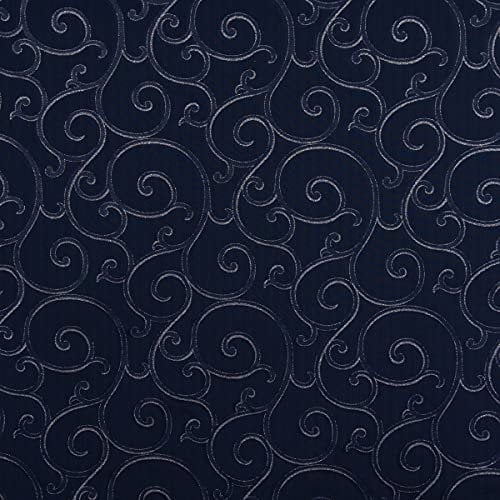 SCHÖNER LEBEN. Dekostoff Weihnachten Ornamente Schnörkel Lurex dunkelblau silberfarbig 1,40m Breite