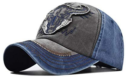 XibeiTrade Vintage Bull Stickerei Baseball Cap Herren Damen Baumwolle Outdoor Street Golf Hut Gr. M, blau