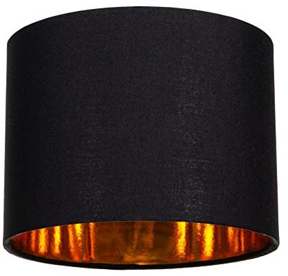 Modern and Stylish Black Cotton Fabric Small 8 Drum Lamp Shade with Shiny Golden Inner - 40watt Maximum by Happy Homewares