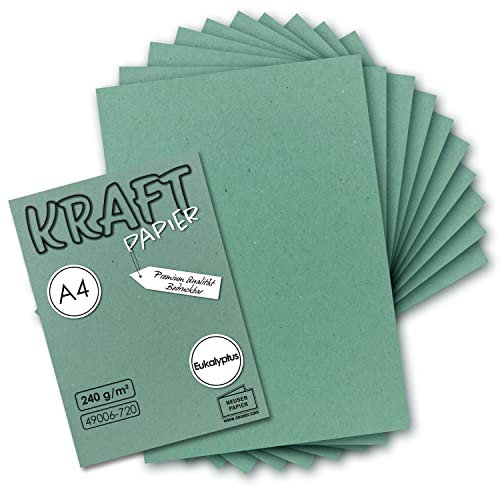 25x Vintage Kraftpapier in Eukalytpus-Grün - DIN A4 21 x 29,7 cm - 210 x 297 mm - 225 g/m² natur Recycling-Papier, ökologisch Bastel-Karton UmWelt by GUSTAV NEUSER