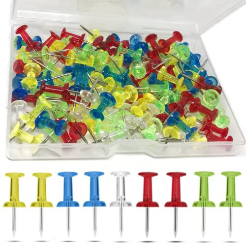 120 Multicolor Colour Transparent Drawing Pins with Storage Box, Thumb Tacks for Cork, Notice and Bulletin Boards - Map Pins