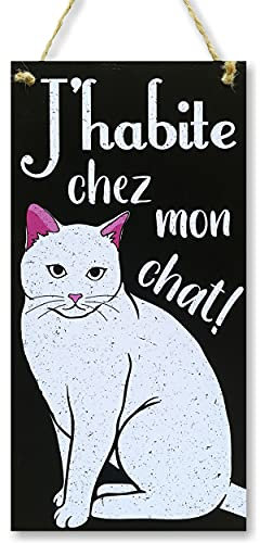 CARISPIBET J'habite chez mon chat | enseignes pour la maison panneaux décoratives décoration d'interieurs 30 x 15 cm