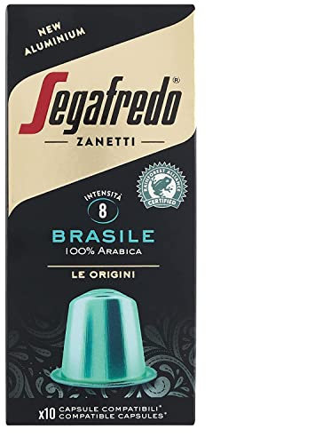 Segafredo Zanetti - 10 Capsules compatibles Nespresso, ligne en aluminium, café 100% Brésil, souple et soave - 1 boîte de 10 capsules