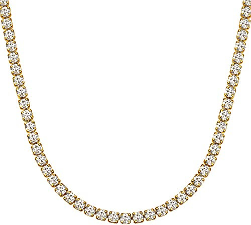 U7 Collana Tennis da Donna e Uomo con Bianchi Zirconi Bianchi 3mm Girocollo Tennis Oro Brillantini Lunghezza 45cm Girocollo Donna Collana Donna Tennis Idee Regalo per Donna Uomo