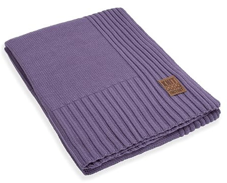 KNIT FACTORY - Uni Gestrickte Decke - Wohndecke - Kuscheldecke - Gestrickte Sofadecke - Plaid aus Wolle - Wolldecke - Violett - 160x130 cm