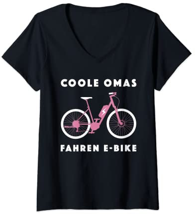Damen Lustige Elektrofahrrad Retro Oma Frau Outfit Sprüche E-Bike T-Shirt mit V-Ausschnitt
