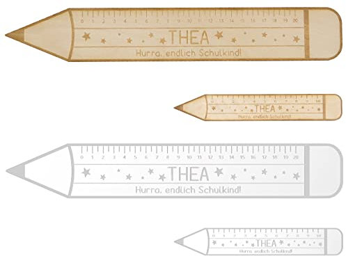 Geschenk Einschulung personalisiert Holz Lineal mit Namen personalisiertes Einschulungs-Geschenk Jungen Mädchen 10-20 cm Stift - Grundschule, Schule, 10 cm, Birke Multiplex