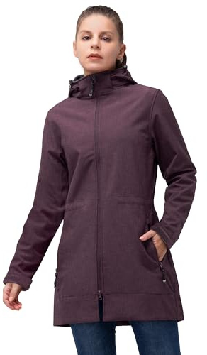 33,000ft Chaqueta impermeable Softshell larga para mujer, con capucha, forro polar, cortavientos