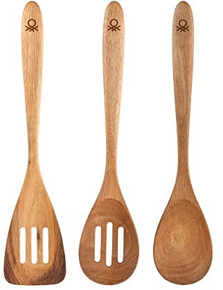 SET 3PC UTENSILIOS COCINA (RASERA RANURADA + CUCHARÓN + CUCHARA RANURADA) MADERA DE ACACIA SAFARI