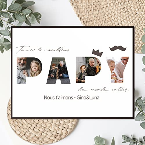 Giftove Cadeau Papy – Cadre Photo Personnalisé Bois avec Photo & Texte | Photo et Texte Personnalisés • Idéal Cadeau Papy pour Noël, Anniversaire et Fête des Grands-Pères • Bois Souvenir Grand-Père