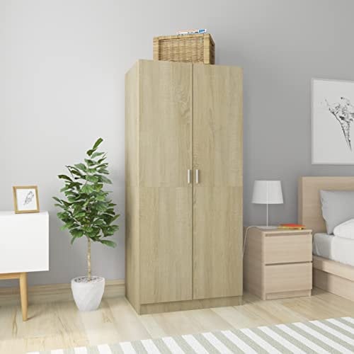 Keketa Kleiderschrank mit 2 Türen Garderobenschrank Schlafzimmerschrank Dielenschrank Garderobe Schrank mit Großen Fach für Schlafzimmer Sonoma-Eiche 80x52x180 cm Holzwerkstoff