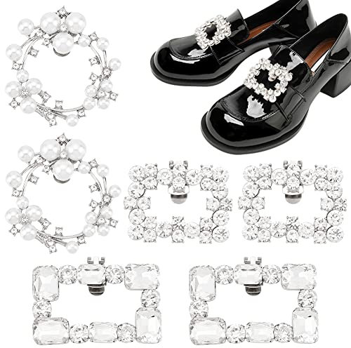 PandaHall 3 Paar Schuhclips 3 Stile Strass-Kristall-Metall-Schuhclips Rechteckige Und Kranzförmige Schuhschnallen Glitzernde Schuhe Schmuckanhänger Für Hochzeit Braut Party Frauen Schuhdekoration