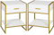 HOMCOM 2er Set Nachttisch, Nachtkommode, Nachtschrank mit Schublade und offenem Regal, Beistelltisch für Schlafzimmer, Wohnzimmer, 45 x 40 x 60 cm, Weiß+Gold