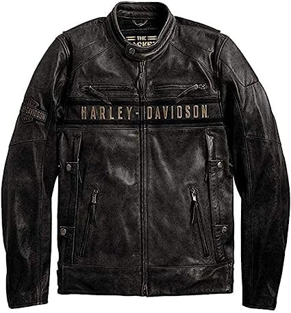 FAMFALCON Men’s Harley-D Biker Leather Jacket | Motorcycle Leather Jacket for Men