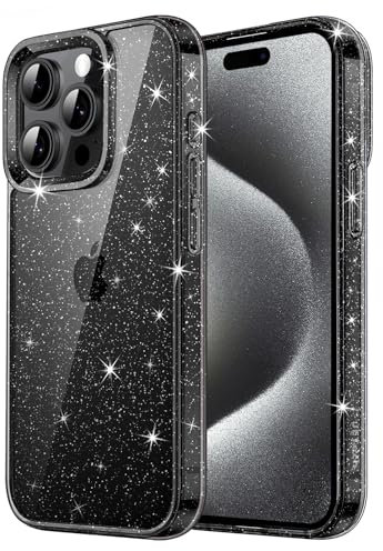 JETech Glitzer Hülle für iPhone 15 Pro 6,1 Zoll, Bling Glitter Stoßfest Handyhülle, Niedliche Glitzernde Schutzhülle für Frauen und Mädchen (Schwarz)