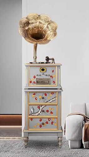MegLob Retro Gramophone, Retro Floor-Standing Vinyl Turntable, Old School Vinyl Record Player, Classic Gramophone, Turbine Tonearm, CD/U Disk/Wireless Connection/Radio, Vintage Decor,Green A