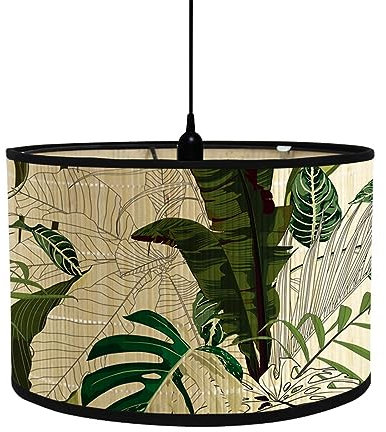 Fansu Pantalla De Lámpara Pantallas de Lámpara de Tela Cubierta De Lámpara De Tambor Cilíndrica Tropical Planta Lámpara De Pie Para El Hogar Mesa De Hotel Mesita De Noche (Pintura,30x30x20cm)