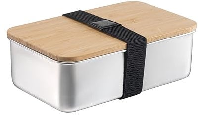 Nestics Home&Living Edelstahl Bento Box mit Bambusdeckel