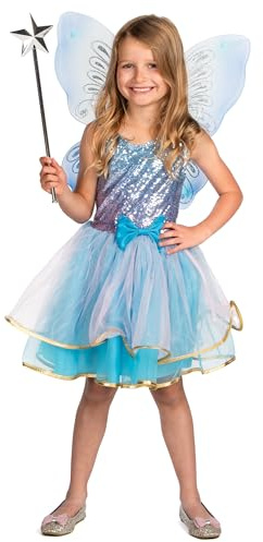 DEGUISE TOI - Déguisement fée rose et bleue fille - 1 robe - 1 paire d'ailes - S 4-6 ans (110-120 cm) - Bleu - Déguisements enfants - 100% Polyester - Laver à la main - Carnaval