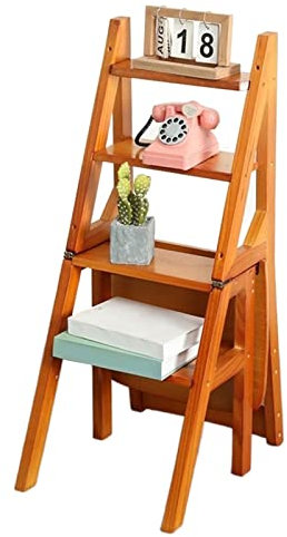 SZITW 4-stufiger Holzleiter-Hockerstuhl, tragbare Faltbare Treppe, Trittleiter, multifunktionale Faltbare Bibliotheksstufen, Bücherregal, Blumenständer/Schuhbank, zum Klettern, hoher Leiter-Tritth