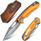 Moontay Outdoor Coltello Damasco Pieghevole, Coltello Tascabile Damasco Affilato con Fodero e Manico G10, Coltello da Caccia Damasco VG10, Bushcraft Sopravvivenza Pesca Campeggio, Regali Uomini