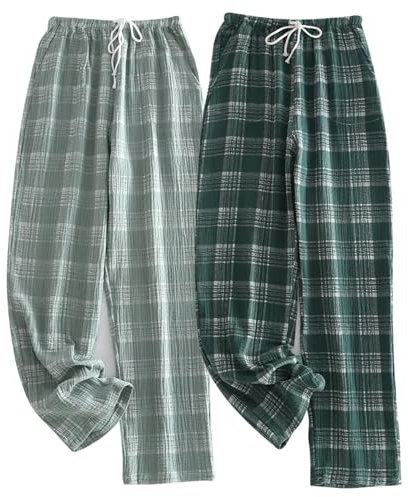 STMAHER 2er Pack Herren Schlafanzughose Baumwolle Pyjamahose Herren Lang Pyjamahose Karierte Nachtwäsche(QG XL1)