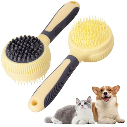 Nobleza 2 in 1 Double Sided Cat Brush, Self Cleaning Grooming Comb for Indoor Cats, Kittens, Puppies and Dogs - Long and Short Hair Pet Massage Brush