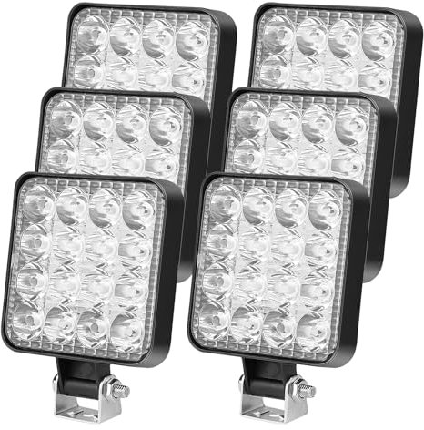 Sporgo 6 Stück LED Arbeitsscheinwerfer: Quadrat 12V 48W LED Scheinwerfer, Offroad Zusatzscheinwerfer Rückfahrscheinwerfer IP67 Wasserdicht für Bagger Traktoren Schlepper ATV Lkw Offroad Kaltweiß
