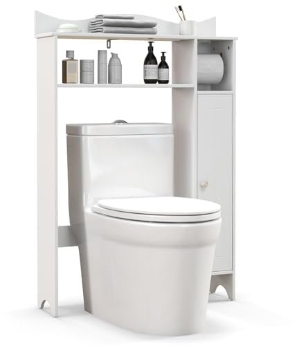 LIFEZEAL Meuble Dessus Toilette, Meuble Toilettes WC Rangement, Étagère sur Machine à Laver, Meuble de Salle de Bain en Bois Moderne, 75,5 x 20 x 110 cm, Blanc
