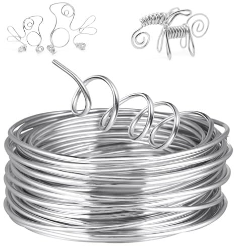 AUAUY Alambre de Aluminio, 3mm X 15m Plata Aluminio Alambre Manualidades, Flexible Anodizado de Alambre Manualidad, Alambre para Manualidades para Hacer Joyas, Hacer Coronas, Esculpir, Modelar