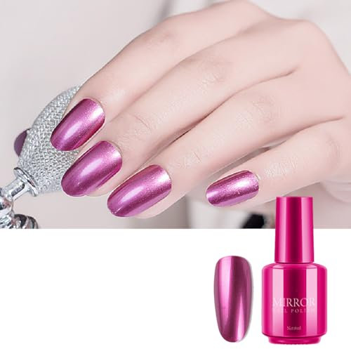Mirror Nail Varnish Metal Nail Polish, Metallic Effect Nail Art Polish, Auroras Shining Pearl Shell Sparkle Gel Nail Polish Home, Mirror Effect Nail Varnish, Long Lasting & Chip Resistant (Pink)