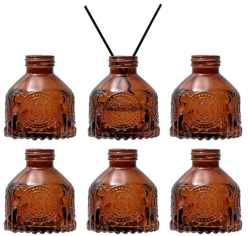 HYCKee Amber Vases Set, Pack of 6 Glass Bud Vases, Small Vintage Vases, Flower Vase, Decorative Amber Bottles for Wedding Decorations, Home Decor Ideal for Mom and Friends