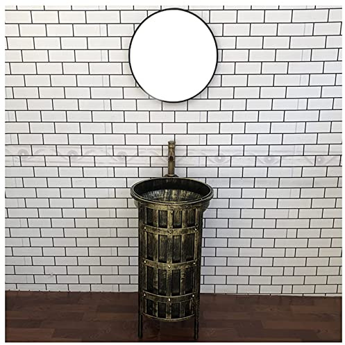 Mueble de tocador de estilo industrial clásico con lavabo, mueble de lavabo moderno con grifo y desagüe, mueble de almacenamiento para baño independiente debajo del fregadero, negro, con espejo (bro
