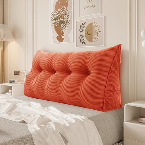 BNCKTRD Rückenkissen Lesekissen für Bett und Couch, Rückenlehne Kopfende, Dreieckiges Sofakissen Bücherkissen, Wandkissen für Bett, mit maschinenwaschbarem Kissenbezug Kordsamt Rostiges Gelb 140cm