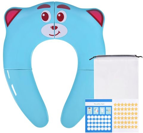 HOTUT Folding Travel Toilet Seat,Folding Travel Potty Seat for Boys and Girls with Toilet Training Reward Chart,Folding Toilet Seat with Storage Bag,Folding Potty Training Seat for Kids