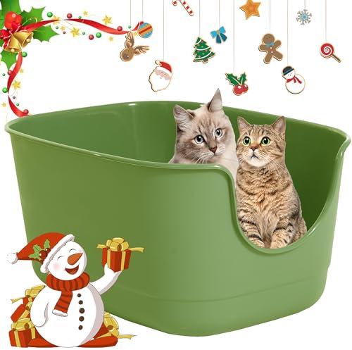 Suhaco Hochseitige Jumbo-Katzentoilette Spritzschutz Offene Oberseite 61 x 48 x 31 cm Extra tief Große Katzentoilette für Mehrere Katzen Toilette Niedriger Einstieg (Grün, XL)